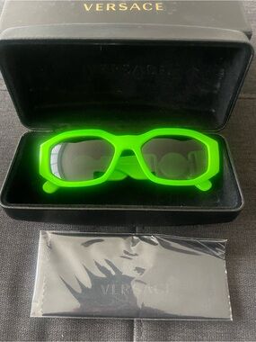 Versace Neon Green Rectangular Women's Sunglasses with Dark Lenses